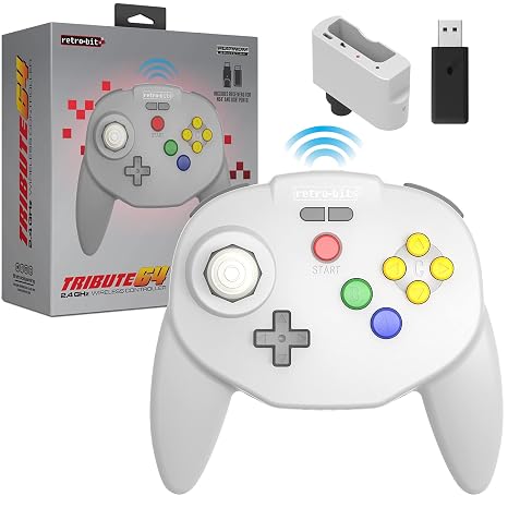 Retro-Bit Tribute 64 2.4 GHz Wireless Controller for N64 & More (Gray)