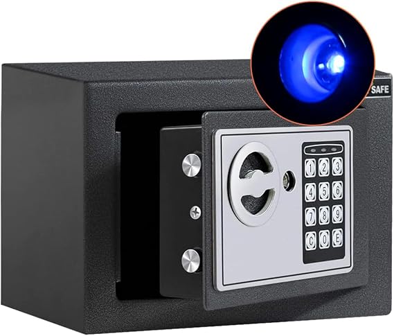 JUGREAT Safe Box with Induction Light,Electronic Digital Security Safe Steel Construction Hidden with Lock,Wall or Cabinet Anchoring Design for Home Office Hotel Business 0.23 Cubic Feet Graphite