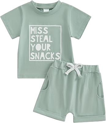 Engofs Toddler Baby Girl Summer Clothes Short Sleeve Letter Print T-shirt Shorts Set Casual Outfits