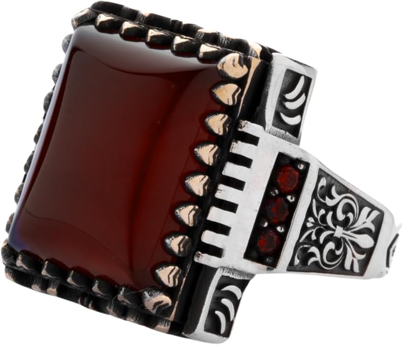 RED Agate Stone 925 Sterling Silver Ring Stylish Design Jewelry