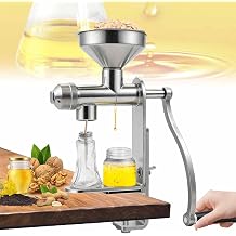 ERICAT Household Small Stainless Steel Hot Cold Oil Press Maker, Manual Stainless Steel Home Oil Tool with Table Clip, Rust Resistance, Resistance, Low Noise and Convenient, for Peanut, Sesame