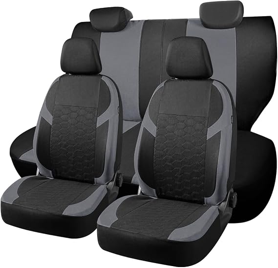Full Set Universal Car Seat Covers for Audi A6 Allroad A6 Avant A6 Saloon A7 Q5 Q7 S3 SQ5 – Front and Rear Split Bench Car Seat Cover - Polyester seat cover (Grey)