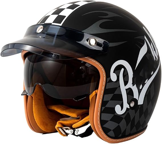 Motorcycle Open Face Helmet, German Style Vintage Motorbike Jet Helmet with Sun Visor, Retro 3/4 Open Face Design, ECE/DOT Approved Crash Jet Helmet for Men Women Road Legal