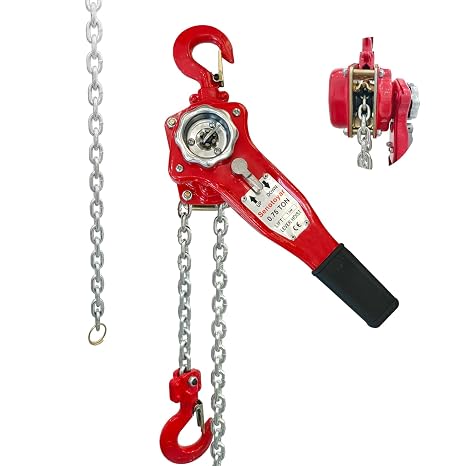 Lever Chain Hoist 1700LBS Capacity 5FT Manual Ratchet Chain Puller Hoist with 2 Hooks for Open-Air and Unpowered Operations (1700Lbs*5Ft/0.75T*1.5M)