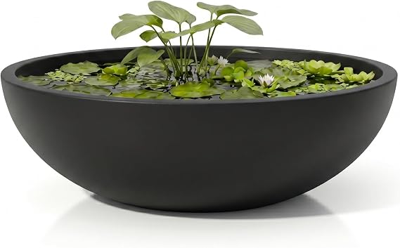 KUTE NEST 22" Premium Large Rondo Fiberstone Outdoor Planter - Black