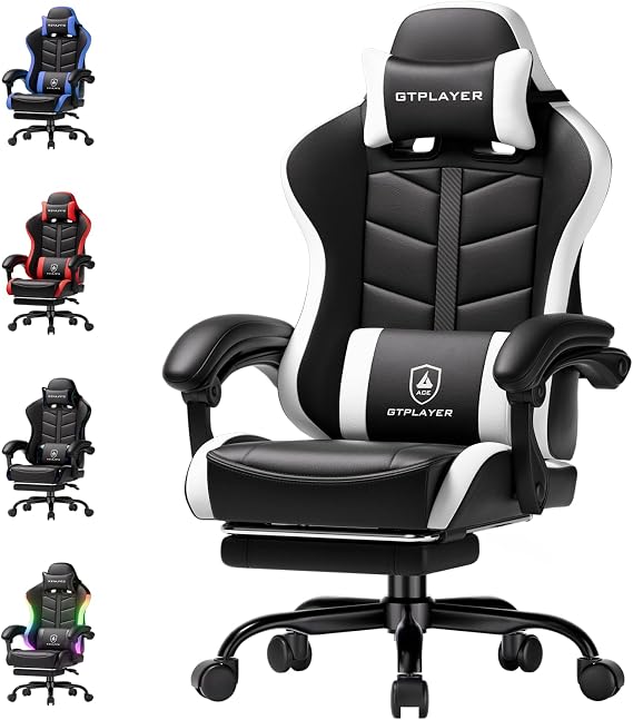 GTPLAYER Gaming Computer Chair, Reclining with Footrest & Lumbar Support