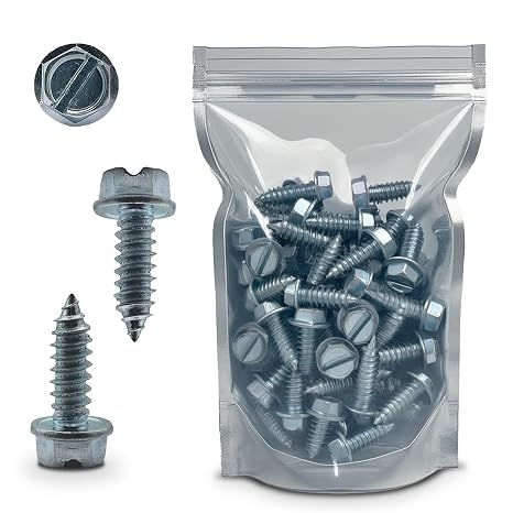 License Plate Screws - #14 x 3/4" Inch - Slotted Hex Head for Vehicles (100 Pack)