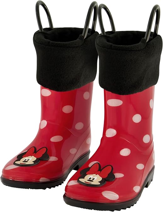 Disney Girls Minnie Mouse Rain Boots with Soft Removable Liner 9 Toddler