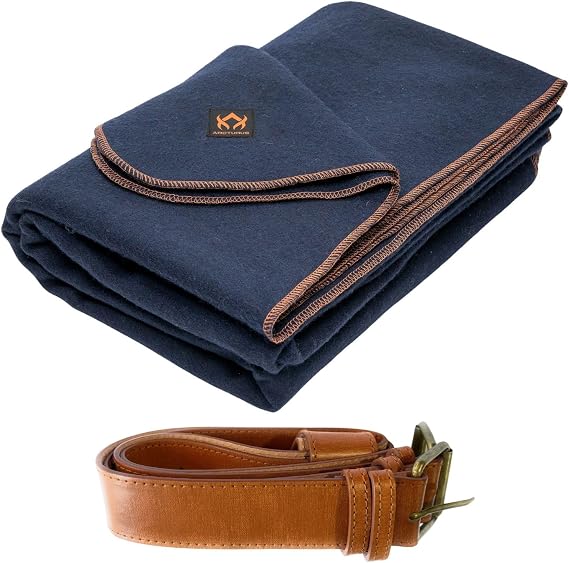 Arcturus Navy Blue Wool Blanket and Carry Straps Bundle