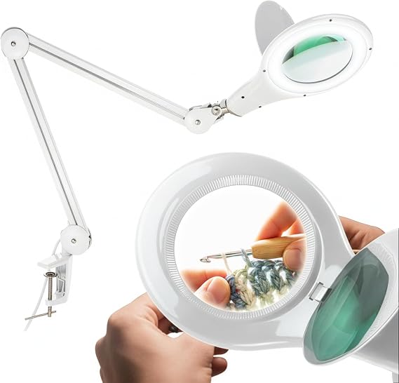 Brightech LightView PRO Magnifying Desk Lamp, 2.25x Light Magnifier, Adjustable Magnifying Glass with Light for Crafts, Reading, Close Work - White