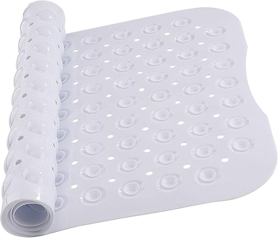 MOONLIGHT20015 Shower Bath Mat Non Slip Anti Mould & Mildew with Strong Suction Cups Grip and Drain Holes Soft Rubber Shower Mats - PVC Bathroom Mat Machine Washable (70x38cm, White)