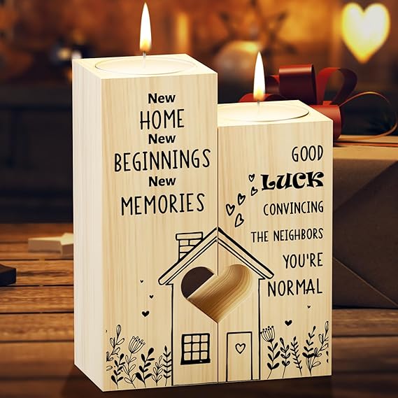 New Home Gifts, Heart Candle Holder House Warming Gift for New Home | Housewarming Gifts form Friends Women Family, New Home Gift for Couple for Home Adventure New Beginning Memories