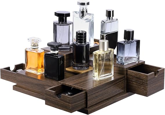 Homde Cologne Organizer - 4 Tier Perfume Display Tray with Hidden Drawers - Perfect for Men Essentials Accessories - A Great Gift for Men