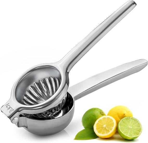 Zulay Kitchen Lemon Squeezers Stainless Steel with Premium Quality Heavy Duty Solid Metal Squeezer Bowl - Large Manual Citrus Press Juicer and Lime Squeezer - Stainless Steel