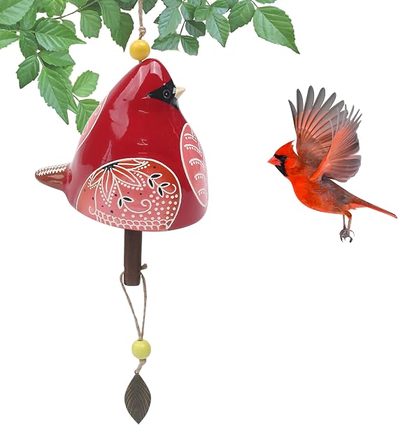 Bird Song Bell Wind Chime, Ceramic Cardinal Fashion Hanging Windchimes for Rustic Music Garden Backyard Church Decoration Porch Outside Outdoor Festival Memorial Gift Witness Friendship (Red)
