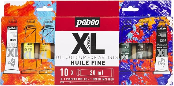 PEBEO Pebeo Fine XL Oil Paint Set, 10 x 20 ml + Brush, Complementary Colours
