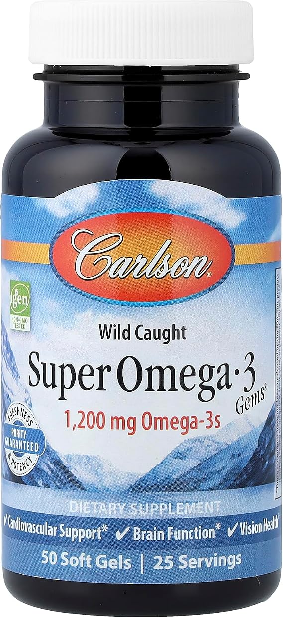 Carlson Super Omega-3 Gems, 1200 mg, Omega-3s, 50 Softgels
