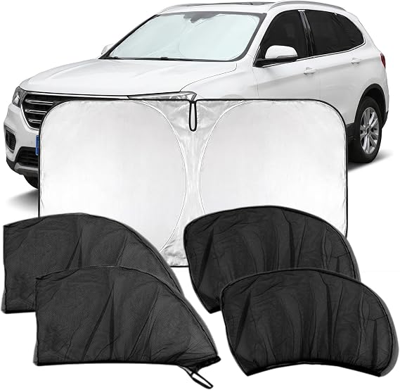 Car Windscreen Sun Shade & 4PCS Car Window Shades for Sun Protect