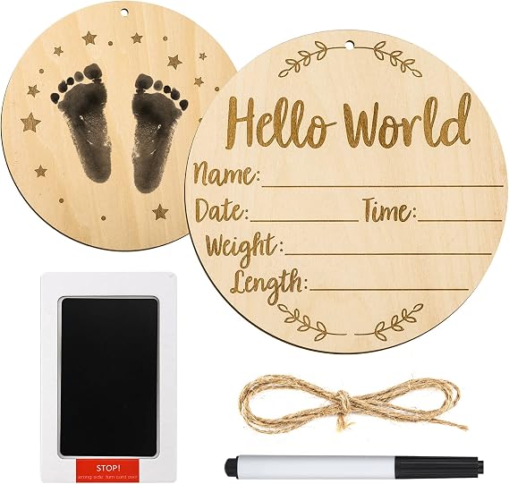 Baby Announcement Sign with Ink Pad, Hello World Newborn Sign