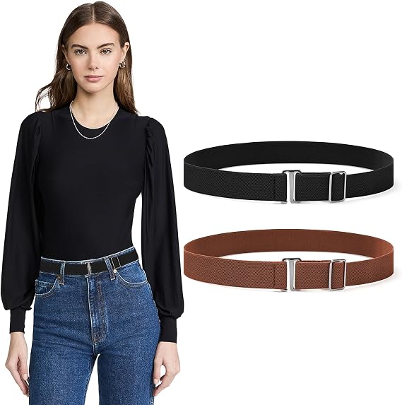 Sightor 2PCS Women No Show Stretch Belt Adjustable Invisible Elastic Belt