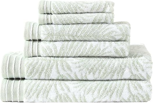 Tommy Bahama - Bath Towels, Soft & Absorbent Cotton Towels, Oeko-Tex Certified (Linear Palms Green, 6-Piece)
