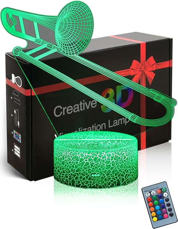 3D Mood Lamp Illusion Trombone LED Night Light Trumpet Table Lamp 16 Colors Change with Remote,Gifts for Music Fans,Holiday Bedroom Decoration, DHM799