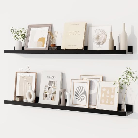 Dreamland Picture Ledge Shelf for Wall, Floating Shelves Set of 2, 36 Inch Long Floating Shelves with Lip for Living Room, Bedroom, Bathroom, Kitchen, Black