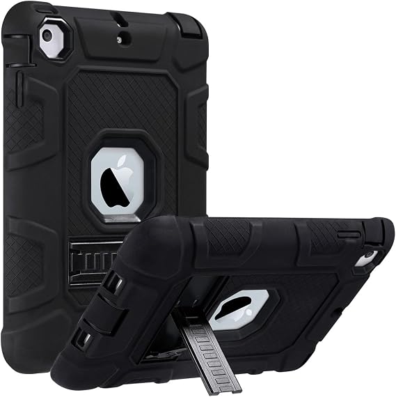 ULAK Case for iPad mini 1 2 3, Three Layer Case with Kickstand, Black/Black
