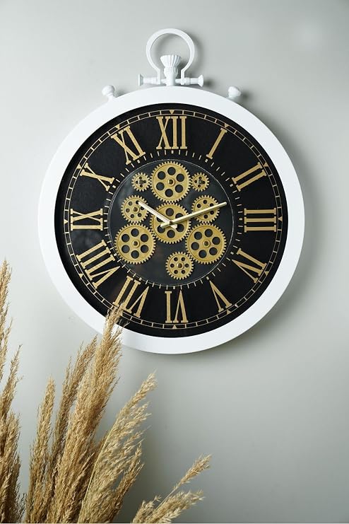Muyika Perfetto Hareketli Çarklı Beyaz Kasa 55X55Cm Sessiz Mekanizmalı Vintage Duvar Saati Pods-55 Myk1473-02