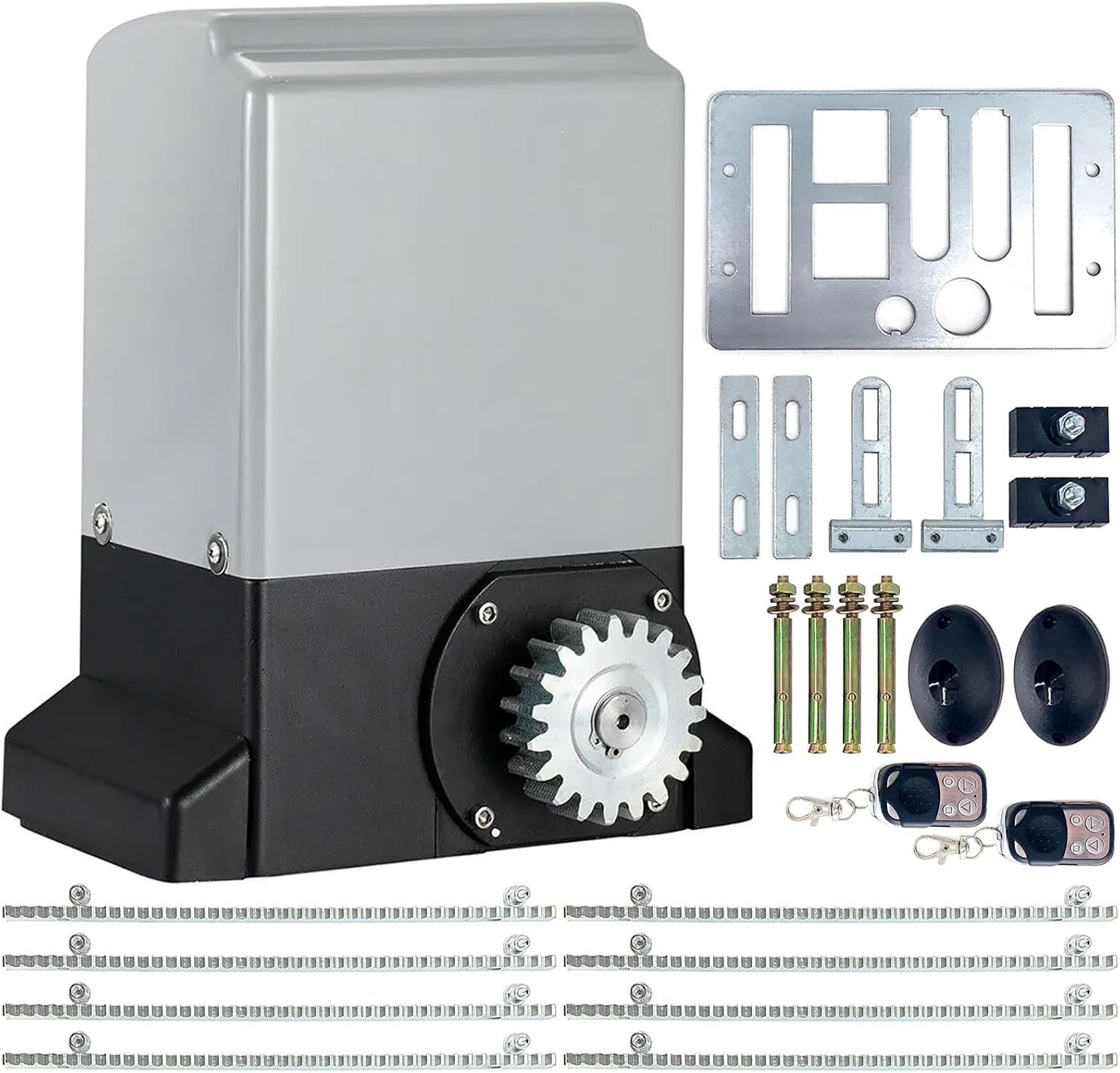 Automatic Sliding Gate Opener Kit - Electric Door Opener Motor with Gear Rack and Infrared Sensor, 370W for Gate Up to 800kg