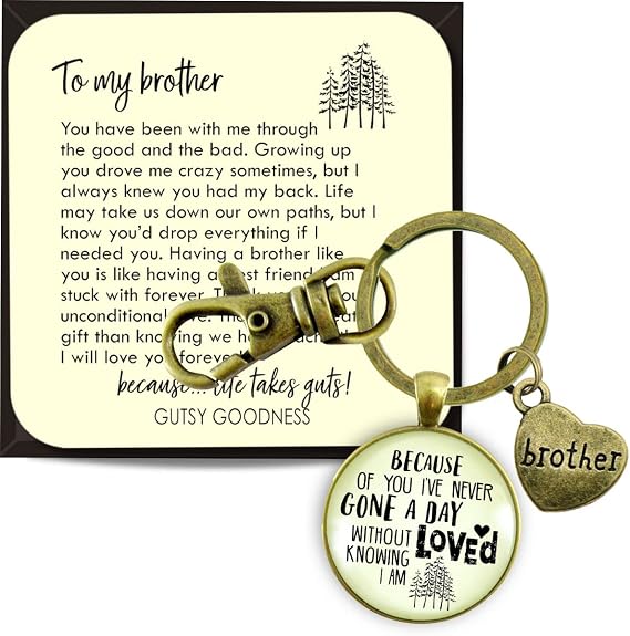 Gutsy Goodness Brother Keychains Sentimental Brothers In Law Rustic Handmade Jewelry Key Fob For Men Card & Gift Box