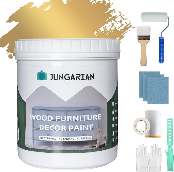 Furniture Paint 32oz with Tools - Water-based & Low Odor No Sanding No Priming - Matte Finish Indoor Outdoor Wood Paint for Cabinets, Doors, Tables and Dressers - Antique Gold