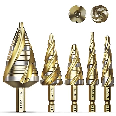 Unibit Step Drill bit for Metal, HSS Step bit Set, 1/8"-1-3/8"(5-Piece)