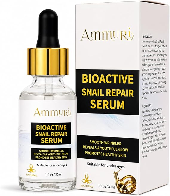 AmmuRi Advanced Snail 96 Mucin Power Essence, Korean Snail Mucin Serum & Face Moisturiser for Deep Hydration, Skin Repair & Radiant