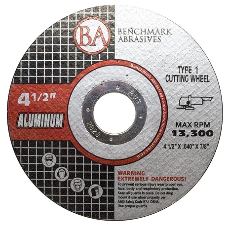 Benchmark Abrasives Grinder Cut Off Wheels 4 1/2 Inch Aluminum Oxide Thin Type 1 Angle Grinder Cutting Disc for Aluminum, Copper - with 7/8" Arbor Hole, Fast Grinder Cutting Wheel - 25 Pack