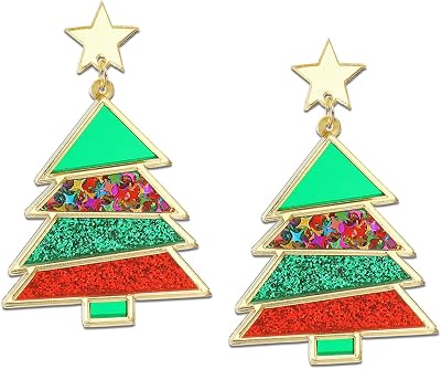 JeanBeau Christmas Farm Animals Dangle Drop Earrings for Women Holiday Earrings Sparkly Acrylic Round Resin Christmas Stud Tree Xmas Gingerbread Decoration Accessories Jewelry Gift