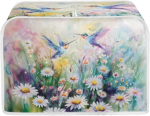 Toaster Cover Compatible with 2 Slice Standard Toaster Oven Kitchen Small Appliance Bread Maker Oven Dust Cover Daisy Floral Hummingbird