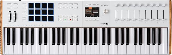 Arturia KeyLab mk3 USB MIDI Keyboard Controller, 61 Key - White | Keys with aftertouch, 12 pressure-sensitive performance pads, nine assignable encoders, sustain and auxiliary pedal inputs