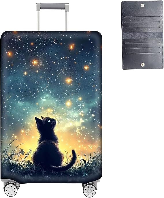 Luggage Cover Protector for 19-20 Inch Suitcases, TSA Approved Elastic Travel Suitcase Covers, Anti-Scratch Washable Luggage Sleeve for Carry On & Checked Bags, Black Cat Sky