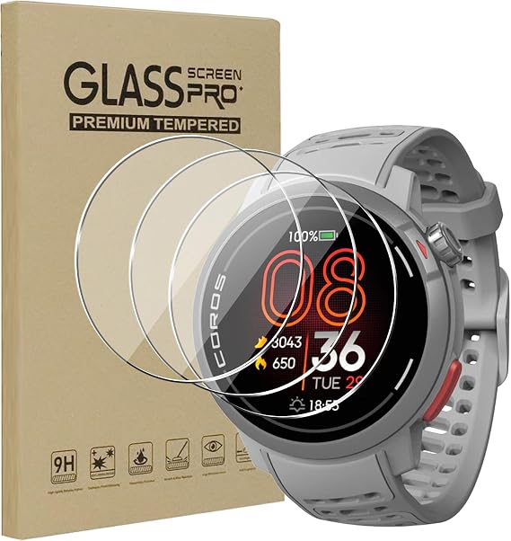 KZIOACSH Screen Protector for COROS PACE Pro, 3 Pack 9H Hardness HD Clear Anti-Scratch Tempered Glass Ultra-Thin 2.5D Round Edge [Anti-Fingerprint ] [Bubble-Free] Protective Film for COROS PACE Pro