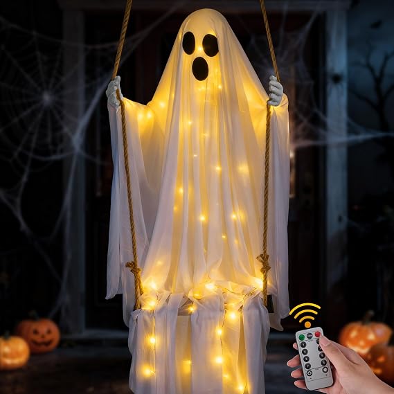 Halloween Decorations Outdoor,4.8FT Hanging Swing Ghost for Yard and Porch