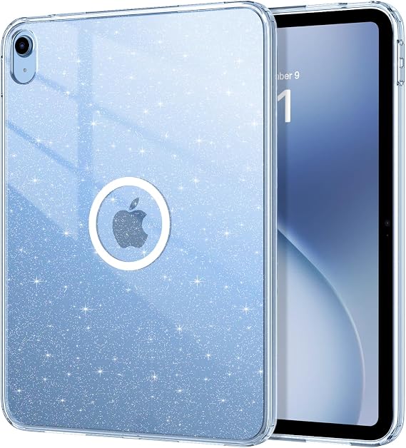 DUEDUE iPad A16 第11世代 11インチ 2025年版 ケース マグネット/第10世代 10.9インチケース 2022年、キラキラ 黄ばみ防止 スパークル 軽量カバー 透明 iPad A16 ケース、クリア/グリッター