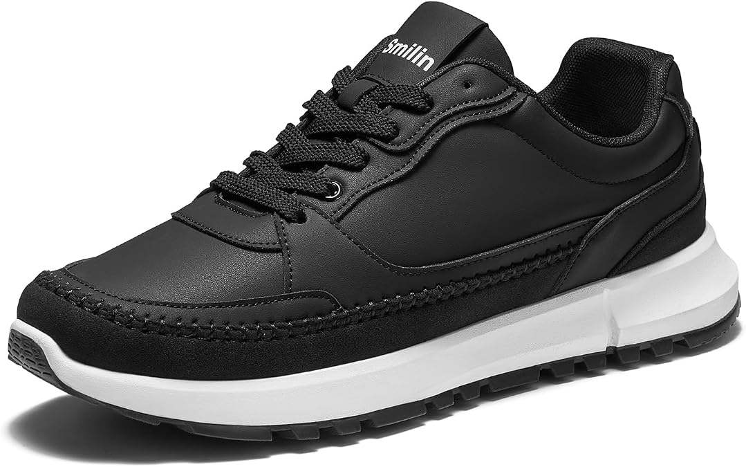 SMILIN Men's Casual Dress Sneakers, Non Slip Wide Walking Sneakers for Daily Comfort, Vegan Leather Tennis Shoes for Men