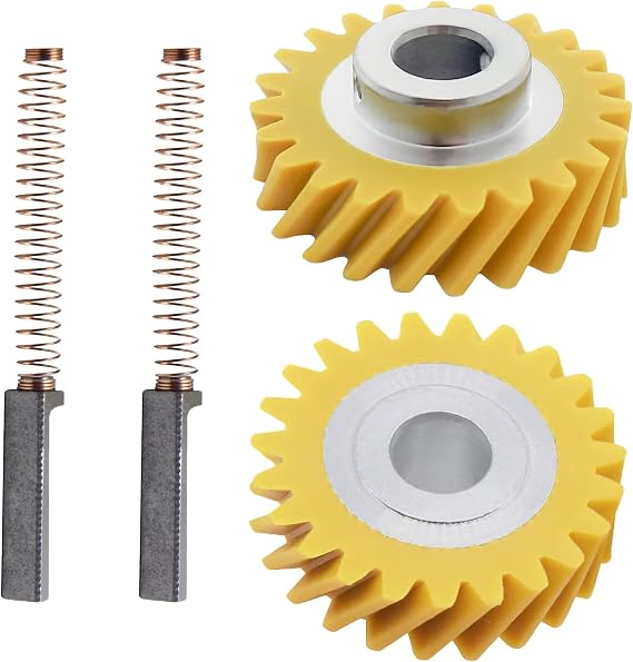 [4/Ppack] W10112253 Mixer Worm Gear & W10380496 Carbon Brushes Replacement Kit for Whirlpool & KitchenAid Stand Mixers (Models KSM88RBQ2/KSM150/5K5SS), Replacement for OEM Parts 4162897 4169830