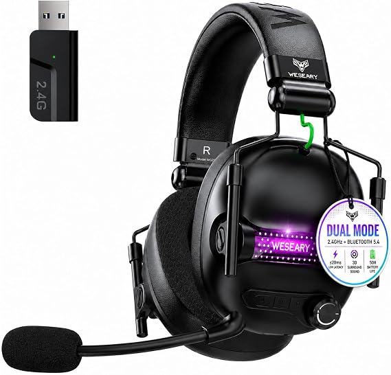 WESEARY Wireless Gaming Headset for Ps5, PC, Switch, 3D Stereo Sound-50Hr