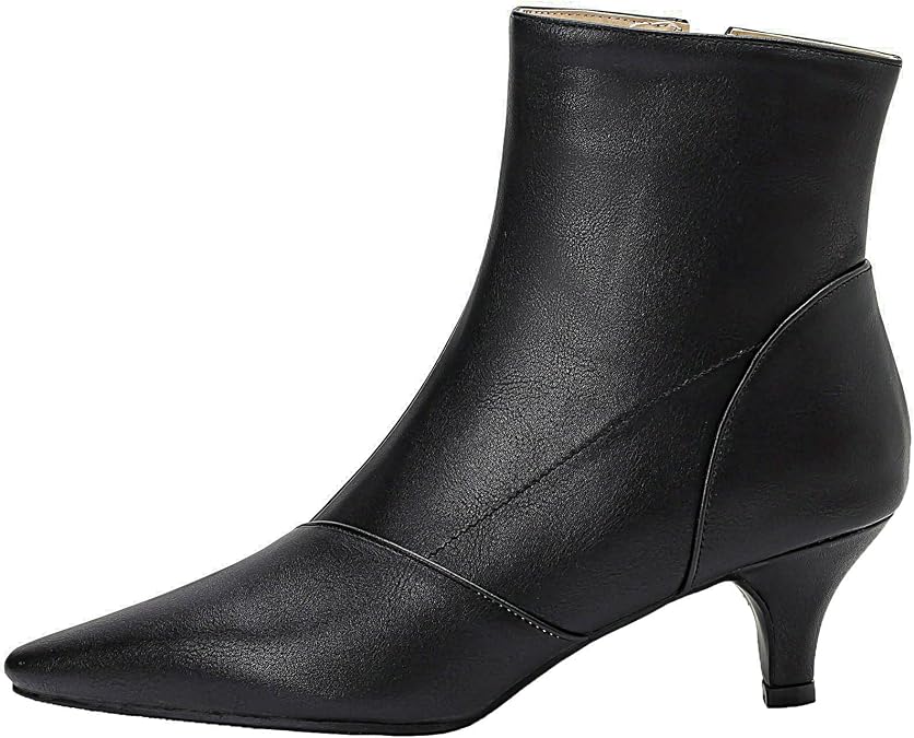 Seborluys Women's Pointed Toe Low Kitten Heel Booties Zip Up Pointy Fashion Ankle Booties