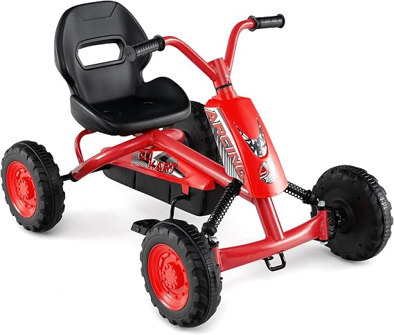 Costzon Go Kart for Kids, 4 Wheel Toddler Ride On Pedal Car (Red)