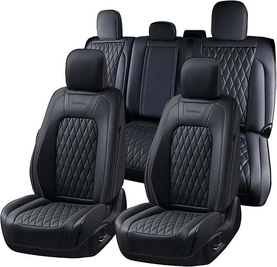 Coverado Leather Seat Covers Full Set Fit for Ford F150 F250 F350 F450, Waterproof Ford F150 Truck Seat Covers Fit for 2015-2026 F150 and 2017-2026 F250 F350 F450 (Black)