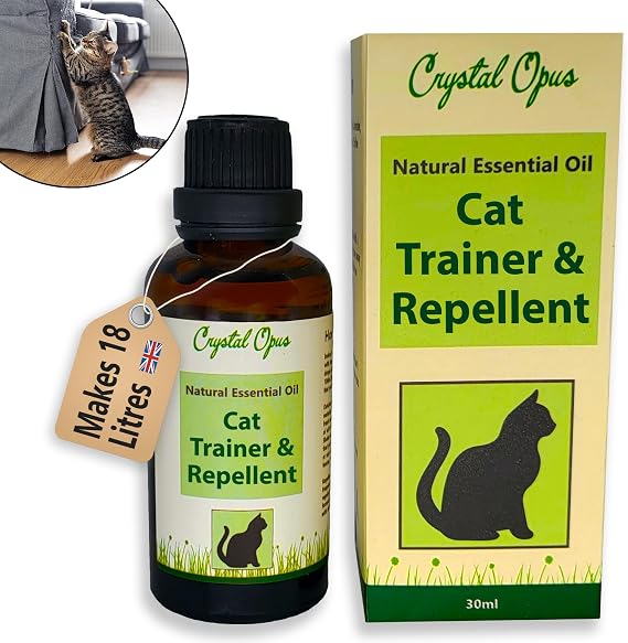 Crystal Opus Natural Cat Trainer & Repellent Spray. Makes 18 Litres. Smell Stops Scratching, Peeing, Pooing, Entry, Fouling & Digging. Tried & Trusted. Cats & Kittens. Indoor & Outdoor. Humane & Safe