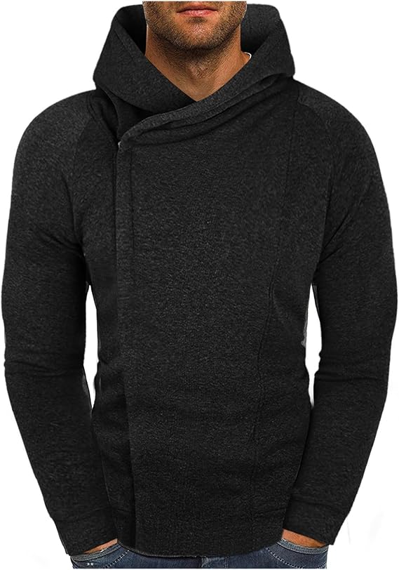 Hoodies for Men Oblique Zipper Hooded Solid Color Sweatshirt Asymmetric Hoodie ​Long Sleeve Pullover Tops Clothing